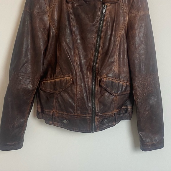 Kut from the Kloth Vegan Leather Jacket Burnout Brown Full Zip Moto Medi… - Picture 4 of 12